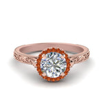 Load image into Gallery viewer, hand-engraved-round-cut-halo-diamond-engagement-ring-with-orange-sapphire-in-rose-gold-FD8588RORGSAOR-NL-RG_f00dcc1c-6039-41fe-9e35-1b077ae3ef29?v=1757588580