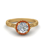 Load image into Gallery viewer, hand-engraved-round-cut-halo-diamond-engagement-ring-with-orange-sapphire-in-yellow-gold-FD8588RORGSAOR-NL-YG_b5ea4a5f-7a78-45aa-a7a5-5525097a8f6a?v=1757588582