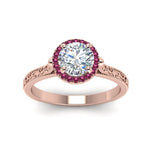 Load image into Gallery viewer, hand-engraved-round-cut-halo-diamond-engagement-ring-with-pink-sapphire-in-rose-gold-FD8588RORGSADRPIANGLE5-NL-RG_537afe17-1ffe-49cd-9ca4-3033601b1e00?v=1757588580