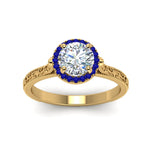 Load image into Gallery viewer, hand-engraved-round-cut-halo-diamond-engagement-ring-with-sapphire-in-yellow-gold-FD8588RORGSABLANGLE5-NL-YG_f68a50b1-6565-4b2d-8d90-6d69cd0c444a?v=1757588578