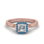 Load image into Gallery viewer, hand-engraved-vintage-asscher-diamond-engagement-ring-with-blue-topaz-halo-in-rose-gold-FD8588ASRGICBLTO-NL-RG?v=1757678067