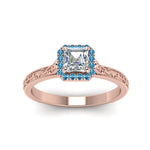 Load image into Gallery viewer, hand-engraved-vintage-asscher-diamond-engagement-ring-with-blue-topaz-halo-in-rose-gold-FD8588ASRGICBLTOANGLE5-NL-RG?v=1757678067