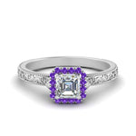 Load image into Gallery viewer, hand-engraved-vintage-asscher-diamond-engagement-ring-with-purple-topaz-halo-in-white-gold-FD8588ASRGVITO-NL-WG?v=1757678067