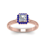 Load image into Gallery viewer, hand-engraved-vintage-asscher-diamond-engagement-ring-with-sapphire-halo-in-rose-gold-FD8588ASRGSABLANGLE5-NL-RG?v=1757588473