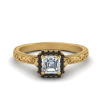 Load image into Gallery viewer, hand-engraved-vintage-asscher-engagement-ring-with-black-diamond-halo-in-yellow-gold-FD8588ASRGBLACK-NL-YG?v=1757678067