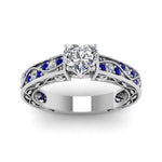 Load image into Gallery viewer, heart-shaped-antique-filigree-diamond-ring-with-blue-sapphire-in-14K-white-gold-FDENS3543HTRGSABLANGLE5-NL-WG