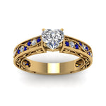 Load image into Gallery viewer, heart-shaped-antique-filigree-diamond-ring-with-blue-sapphire-in-14K-yellow-gold-FDENS3543HTRGSABLANGLE5-NL-YG