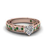 Load image into Gallery viewer, heart-shaped-antique-filigree-diamond-ring-with-emerald-in-14K-rose-gold-FDENS3543HTRGEMGR-NL-RG