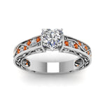 Load image into Gallery viewer, heart-shaped-antique-filigree-diamond-ring-with-orange-sapphire-in-14K-white-gold-FDENS3543HTRGSAORANGLE5-NL-WG