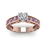 Load image into Gallery viewer, heart-shaped-antique-filigree-diamond-ring-with-violac-topaz-in-14K-rose-gold-FDENS3543HTRGVITOANGLE5-NL-RG