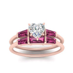 Load image into Gallery viewer, heart-shaped-bar-set-pink-sapphire-ring-with-matching-3-baguette-wedding-band-in-rose-gold-FDENS100HTGSADRPIANGLE5-NL-RG