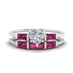 Load image into Gallery viewer, heart-shaped-bar-set-pink-sapphire-ring-with-matching-3-baguette-wedding-band-in-white-gold-FDENS100HTGSADRPI-NL-WG