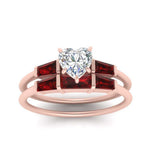 Load image into Gallery viewer, heart-shaped-bar-set-ruby-ring-with-matching-3-baguette-wedding-band-in-rose-gold-FDENS100HTGRUDRANGLE5-NL-RG