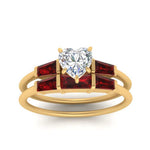 Load image into Gallery viewer, heart-shaped-bar-set-ruby-ring-with-matching-3-baguette-wedding-band-in-yellow-gold-FDENS100HTGRUDRANGLE5-NL-YG