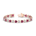 Load image into Gallery viewer, heart-shaped-diamond-bezel-tennis-bracelet-10-40-carat-with-pink-sapphire-in-rose-gold-fdbrc10581htgsadrpiangle2-10-40-ct-nl-rg