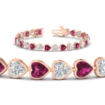 Load image into Gallery viewer, heart-shaped-diamond-bezel-tennis-bracelet-10-40-carat-with-pink-sapphire-in-rose-gold-fdbrc10581htgsadrpiangle2-10-40-ct-nl-rg
