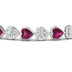 Load image into Gallery viewer, heart-shaped-diamond-bezel-tennis-bracelet-10-40-carat-with-pink-sapphire-in-white-gold-fdbrc10581htgsadrpiangle2-10-40-ct-nl-wg