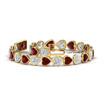 Load image into Gallery viewer, heart-shaped-diamond-bezel-tennis-bracelet-10-40-carat-with-ruby-in-yellow-gold-fdbrc10581htgrudrangle2-10-40-ct-nl-yg