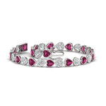 Load image into Gallery viewer, heart-shaped-diamond-bezel-tennis-bracelet-7-75-carat-with-pink-sapphire-in-white-gold-fdbrc10581htgsadrpiangle2-7-75-ct-nl-wg