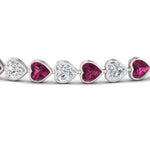 Load image into Gallery viewer, heart-shaped-diamond-bezel-tennis-bracelet-7-75-carat-with-pink-sapphire-in-white-gold-fdbrc10581htgsadrpiangle2-7-75-ct-nl-wg