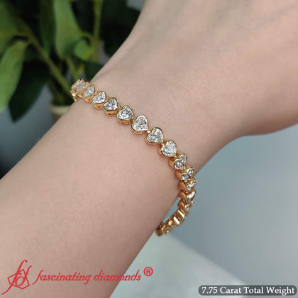 heart-shaped-lab-diamond-bezel-tennis-bracelet-7-7-carat-in-14k-yellow-gold-fdbrc10581ht-7-75-ct-fancy1-nl-yg