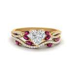 Load image into Gallery viewer, heart-shaped-twisted-vine-luxury-pink-sapphire-bridal-ring-set-in-yellow-gold-FDENR3211HTGSADRPIANGLE3-NL-YG