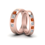 Load image into Gallery viewer, his-and-hers-matching-wedding-diamond-princess-cut-bands-with-orange-sapphire-in-rose-gold-FD9087BPRGSAOR-NL-RG.jpg