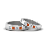 Load image into Gallery viewer, his-and-hers-matching-wedding-diamond-princess-cut-bands-with-orange-sapphire-in-white-gold-FD9087BPRGSAOR-NL-WG.jpg