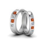 Load image into Gallery viewer, his-and-hers-matching-wedding-diamond-princess-cut-bands-with-orange-sapphire-in-white-gold-FD9087BPRGSAOR-NL-WG.jpg