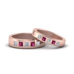 Load image into Gallery viewer, his-and-hers-matching-wedding-diamond-princess-cut-bands-with-pink-sapphire-in-rose-gold-FD9087BPRGSADRPI-NL-RG.jpg