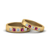 Load image into Gallery viewer, his-and-hers-matching-wedding-diamond-princess-cut-bands-with-pink-sapphire-in-yellow-gold-FD9087BPRGSADRPI-NL-YG.jpg
