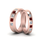 Load image into Gallery viewer, his-and-hers-matching-wedding-diamond-princess-cut-bands-with-ruby-in-rose-gold-FD9087BPRGRUDR-NL-RG.jpg