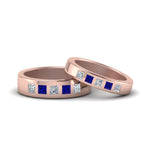 Load image into Gallery viewer, his-and-hers-matching-wedding-diamond-princess-cut-bands-with-sapphire-in-rose-gold-FD9087BPRGSABL-NL-RG.jpg