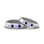 Load image into Gallery viewer, his-and-hers-matching-wedding-diamond-princess-cut-bands-with-sapphire-in-white-gold-FD9087BPRGSABL-NL-WG.jpg
