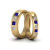 Load image into Gallery viewer, his-and-hers-matching-wedding-diamond-princess-cut-bands-with-sapphire-in-yellow-gold-FD9087BPRGSABL-NL-YG.jpg