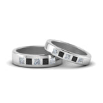 Load image into Gallery viewer, his-and-hers-matching-wedding-princess-cut-bands-with-black-diamond-in-white-gold-FD9087BPRGBLACK-NL-WG.jpg