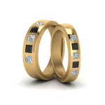 Load image into Gallery viewer, his-and-hers-matching-wedding-princess-cut-bands-with-black-diamond-in-yellow-gold-FD9087BPRGBLACK-NL-YG.jpg
