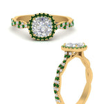 Load image into Gallery viewer, infinity-cushion-halo-diamond-engagement-ring-with-emerald-in-yellow-gold-FD9126CURGEMGRANGLE3-NL-YG_c80b9cec-d94b-4ddb-9994-f672151c5048?v=1757924891