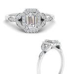 Load image into Gallery viewer, lab-created-emerald-halo-ring-with-pavé-leaf-band-in-white-gold-FD9827EMRANGLE3-NL-WG.jpg?v=1770891203