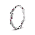 Load image into Gallery viewer, leaf-and-curl-pink-sapphire-enamel-band-in-white-gold-FDEWB8349BGSADRPI-NL-WG