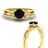 Load image into Gallery viewer, leaf-vine-round-solitaire-black-diamond-wedding-ring-set-in-yellow-gold-fdens11688rogblackangle3-nl-yg.jpg?v=1777270309