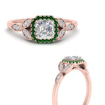 Load image into Gallery viewer, leaves-asscher-cut-halo-diamond-engagement-ring-with-emerald-in-rose-gold-FD9827ASRGEMGRANGLE3-NL-RG.jpg?v=1770891167
