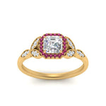 Load image into Gallery viewer, leaves-asscher-cut-halo-diamond-engagement-ring-with-pink-sapphire-in-yellow-gold-FD9827ASRGSADRPIANGLE5-NL-YG.jpg?v=1770891167