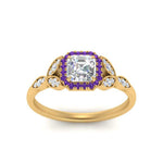 Load image into Gallery viewer, leaves-asscher-cut-halo-diamond-engagement-ring-with-purple-topaz-in-yellow-gold-FD9827ASRGVITOANGLE5-NL-YG.jpg?v=1770891168