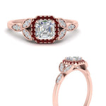 Load image into Gallery viewer, leaves-asscher-cut-halo-diamond-engagement-ring-with-ruby-in-rose-gold-FD9827ASRGRUDRANGLE3-NL-RG.jpg?v=1770891168