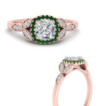 Load image into Gallery viewer, leaves-cushion-cut-halo-diamond-engagement-ring-with-emerald-in-rose-gold-FD9827CURGEMGRANGLE3-NL-RG.jpg?v=1770891186