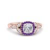 Load image into Gallery viewer, leaves-cushion-cut-halo-diamond-engagement-ring-with-purple-topaz-in-rose-gold-FD9827CURGVITO-NL-RG.jpg?v=1770891186