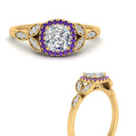 Load image into Gallery viewer, leaves-cushion-cut-halo-diamond-engagement-ring-with-purple-topaz-in-yellow-gold-FD9827CURGVITOANGLE3-NL-YG.jpg?v=1770891187