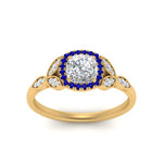 Load image into Gallery viewer, leaves-cushion-cut-halo-diamond-engagement-ring-with-sapphire-in-yellow-gold-FD9827CURGSABLANGLE5-NL-YG.jpg?v=1770891187
