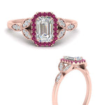 Load image into Gallery viewer, leaves-emerald-cut-halo-diamond-engagement-ring-with-pink-sapphire-in-rose-gold-FD9827EMRGSADRPIANGLE3-NL-RG.jpg?v=1770891203